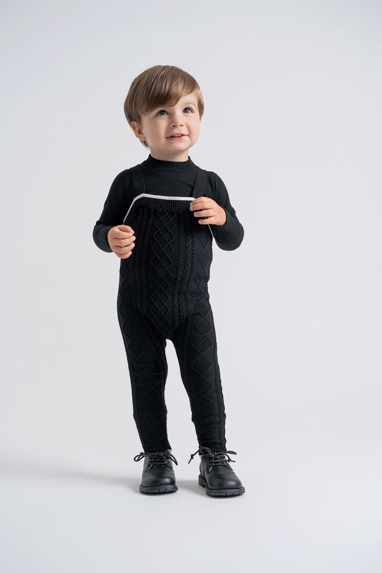 Cable Knit Overall Set, Alternate, color, Black