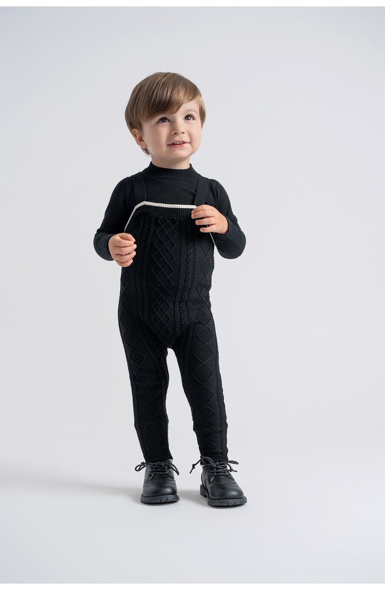 Mr. Mr. Cable Knit Overall Set, Alternate, color, Black