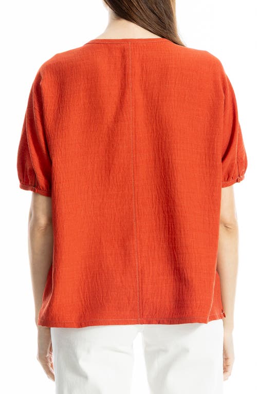 Max Studio Short Sleeve Split Neck Blouse In Orange