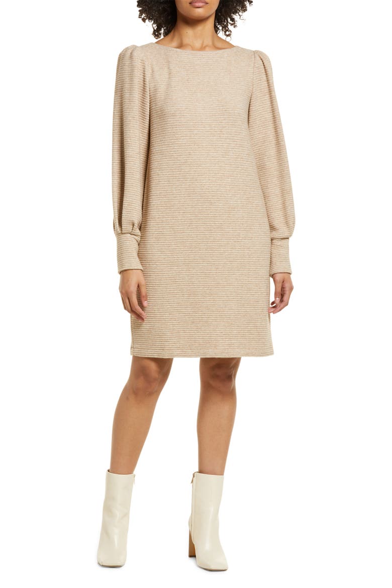 PUFF SLEEVE SWEATER DRESS, Main, color, OATMEAL