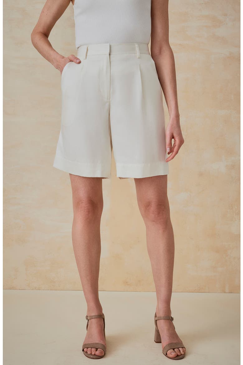 Cove High Waist Pleated Shorts, Alternate, color, IVORY