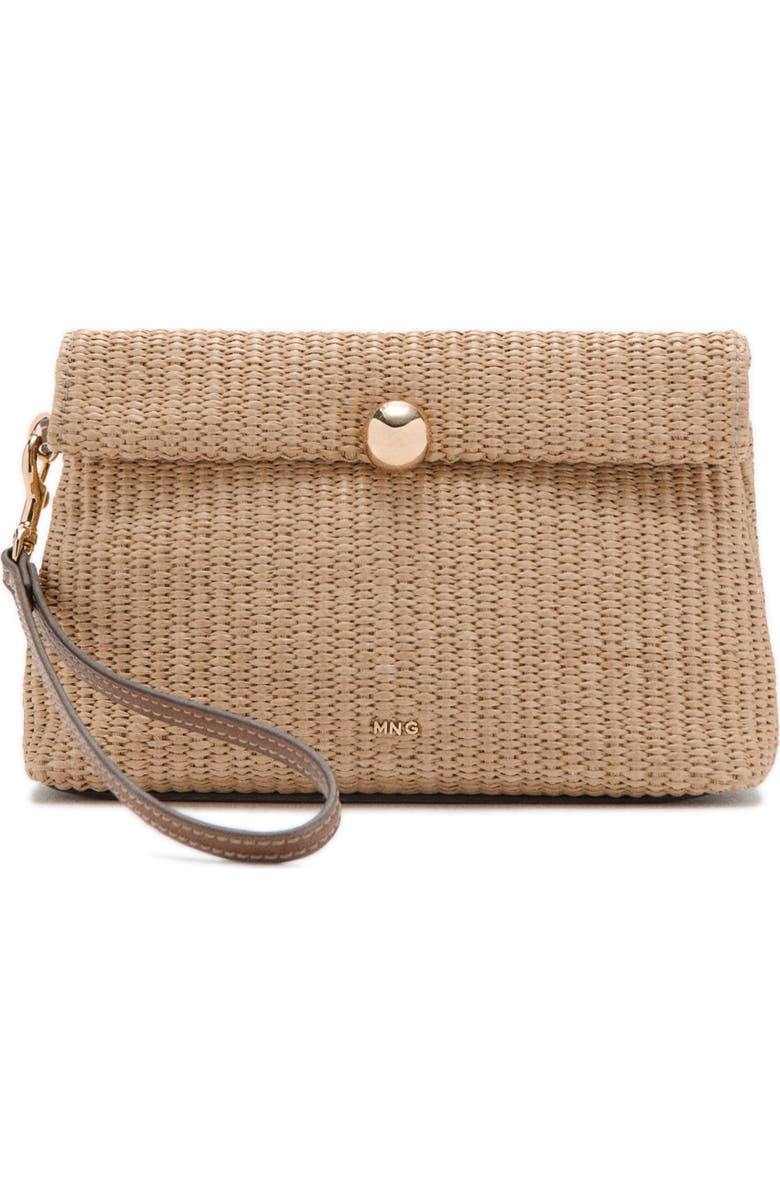 MANGO Woven Flap Wristlet, Main, color, Beige