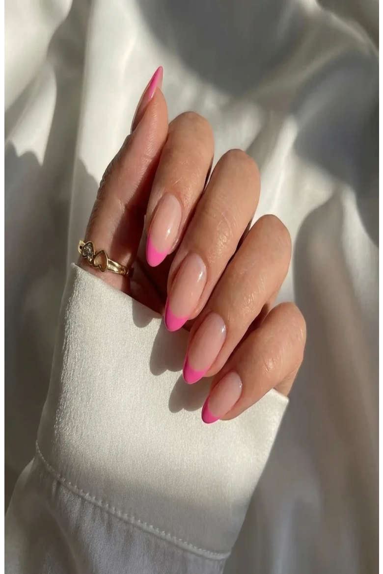 Summer Berry French Almond Nails, Alternate, color, Summer Berry