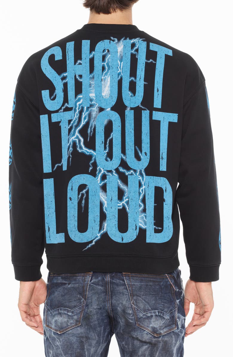 Cult of Individuality Kiss Crewneck Fleece Graphic Sweatshirt, Alternate, color, Black