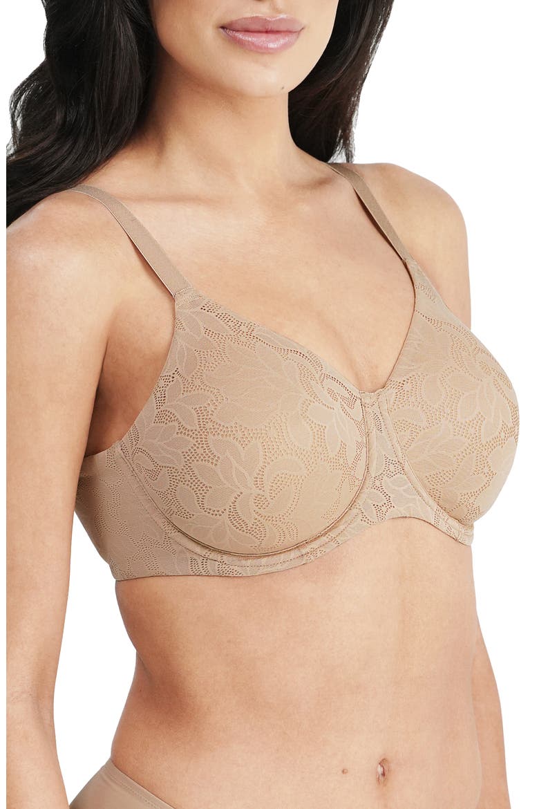 Jacqueline Jacquard Lace Minimizer Underwire Bra, Alternate, color, MOCHA