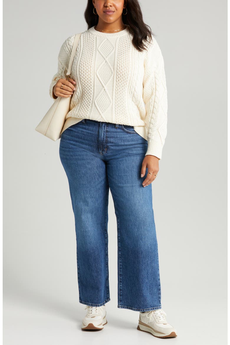 Cable Knit Crewneck Sweater, Main, color, ANTIQUE CREAM
