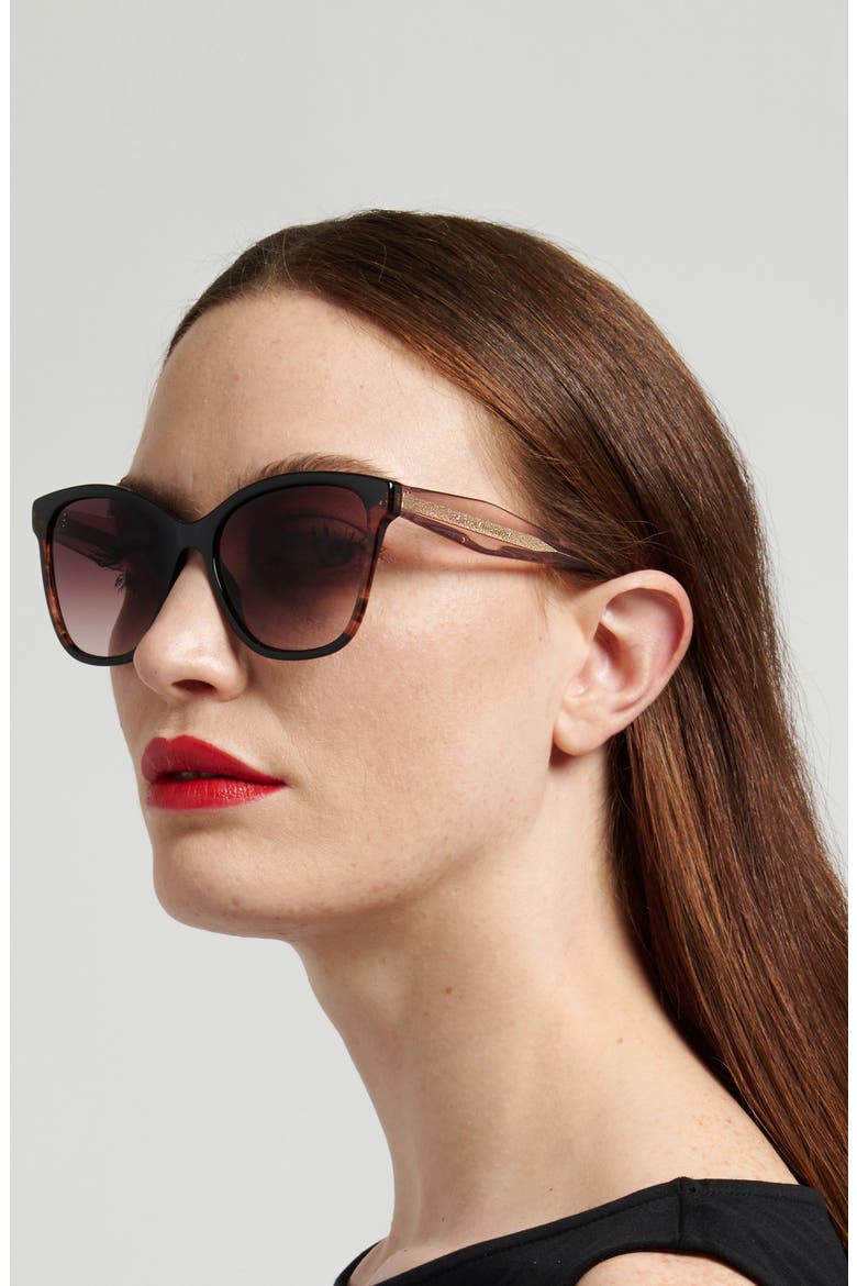 56mm Gradient Butterfly Sunglasses, Alternate, color, BLACK PINK/ BROWN