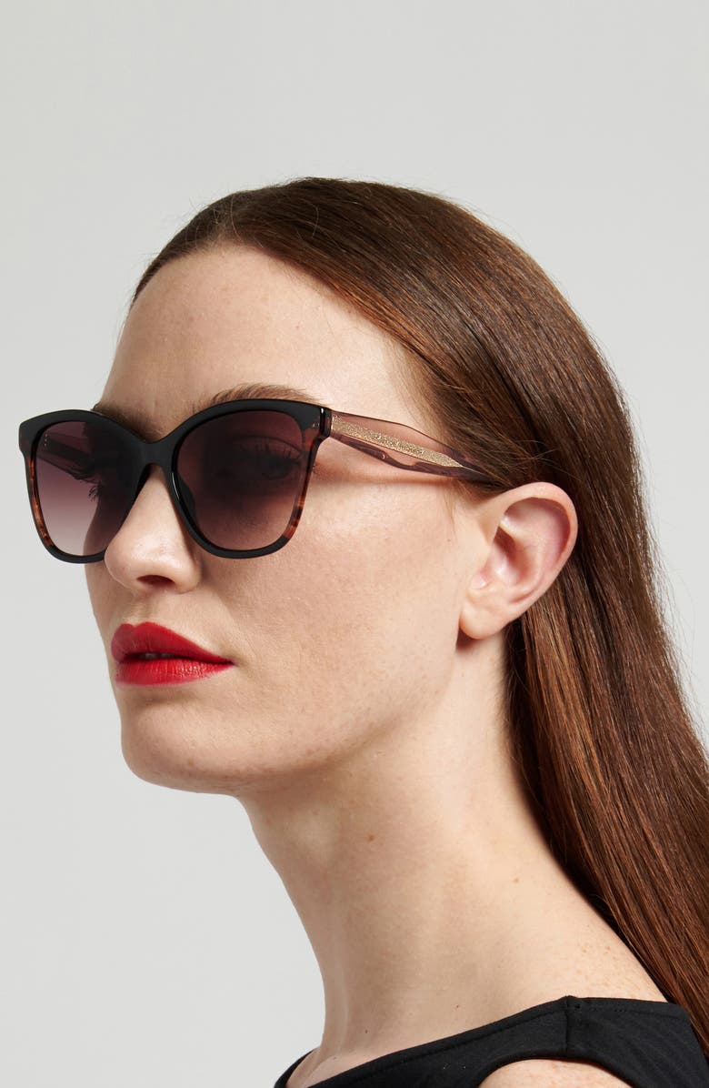 Carolina Herrera 56mm Gradient Butterfly Sunglasses, Alternate, color, Black Pink/ Brown