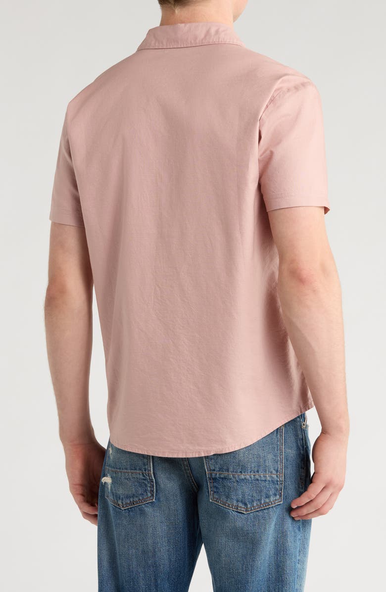 RVCA Douglas Solid Short Sleeve Cotton Button-Up Shirt, Alternate, color, Faded Rose