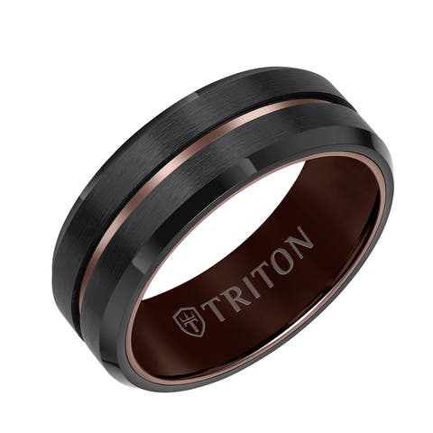 8MM Tungsten Carbide Ring with Satin Finish with Blue Center Line and Bevel Edge