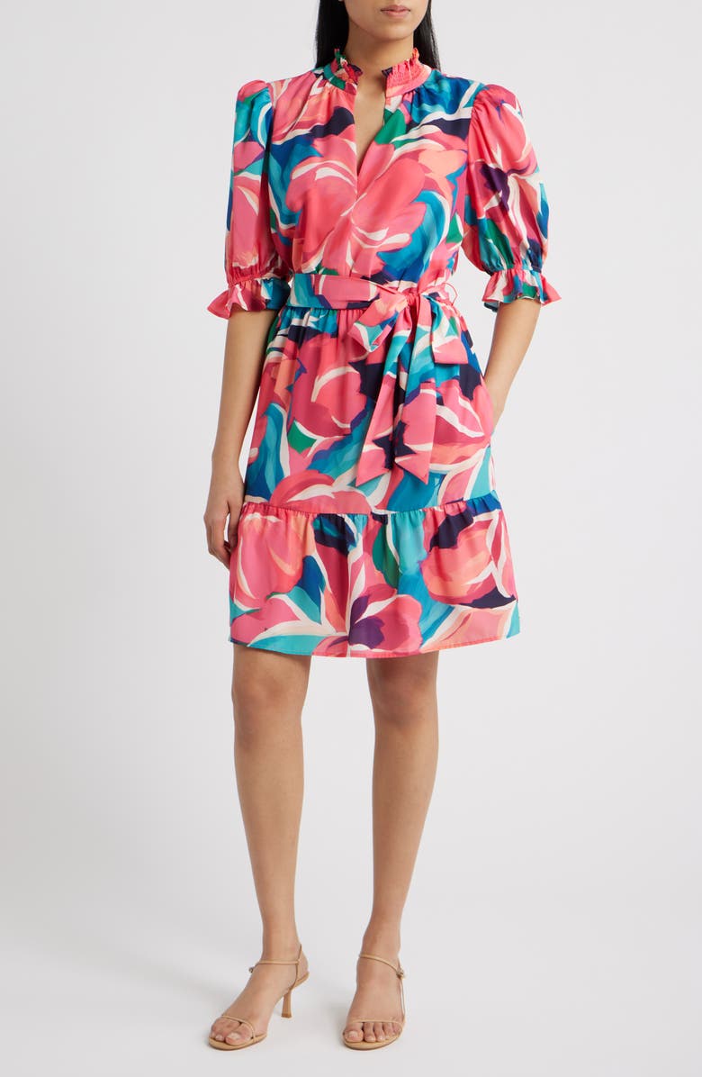 Eliza J Floral A-Line Dress, Main, color, Pink Multi