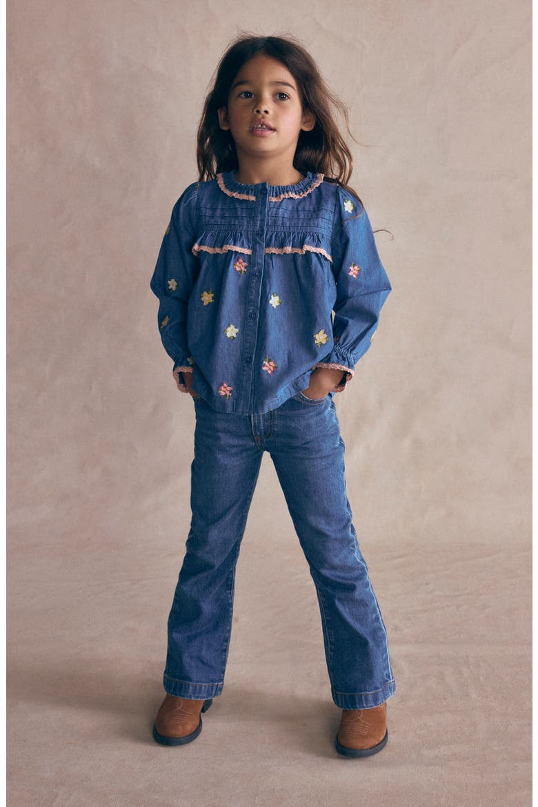 Kids' Embroidered Chambray Frill Shirt, Alternate, color, CHAMBRAY EMBROIDERY