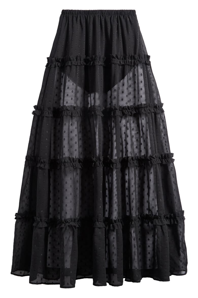 Sabina Clip Dot Tiered Maxi Skirt, Alternate, color, NOIR
