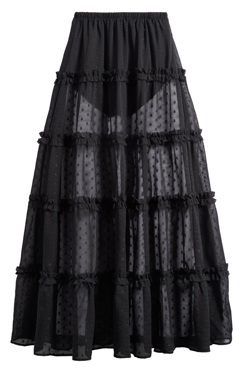 AFRM Sabina Clip Dot Tiered Maxi Skirt, Alternate, color, Noir