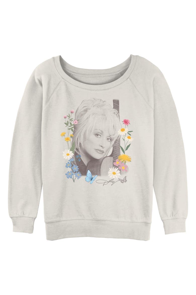 Junior's Wildflowers Portrait Sweatshirt, Main, color, Egret