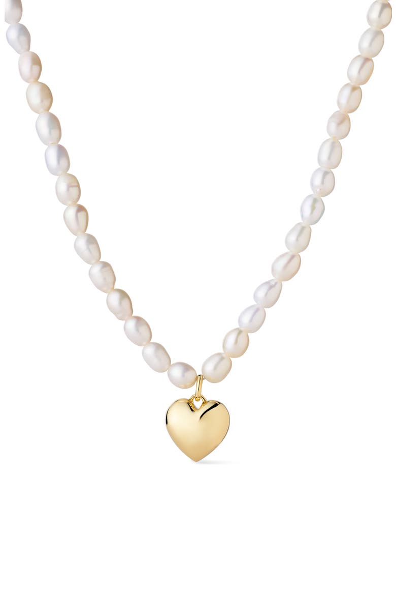 Freshwater Pearl Heart Pendant Necklace, Main, color, GOLD
