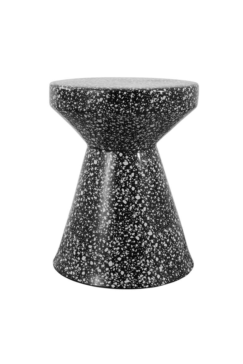 Xenia Modern Terrazzo Ceramic Outdoor Garden Stool, Hourglass Accent Side Table & Plant Stand for Patio or Living Room, Main, color, Black/White