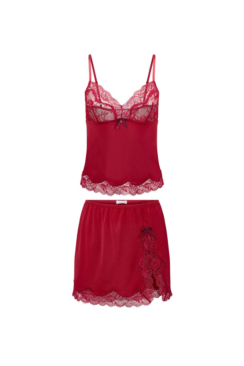Madeline Cami & Slip Skirt Set Lingerie, Alternate, color, Dark red