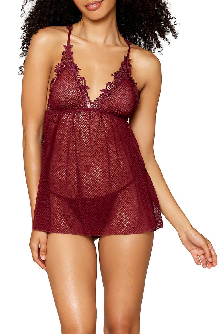 Lace Trim Mesh Babydoll Chemise & G-String Thong video