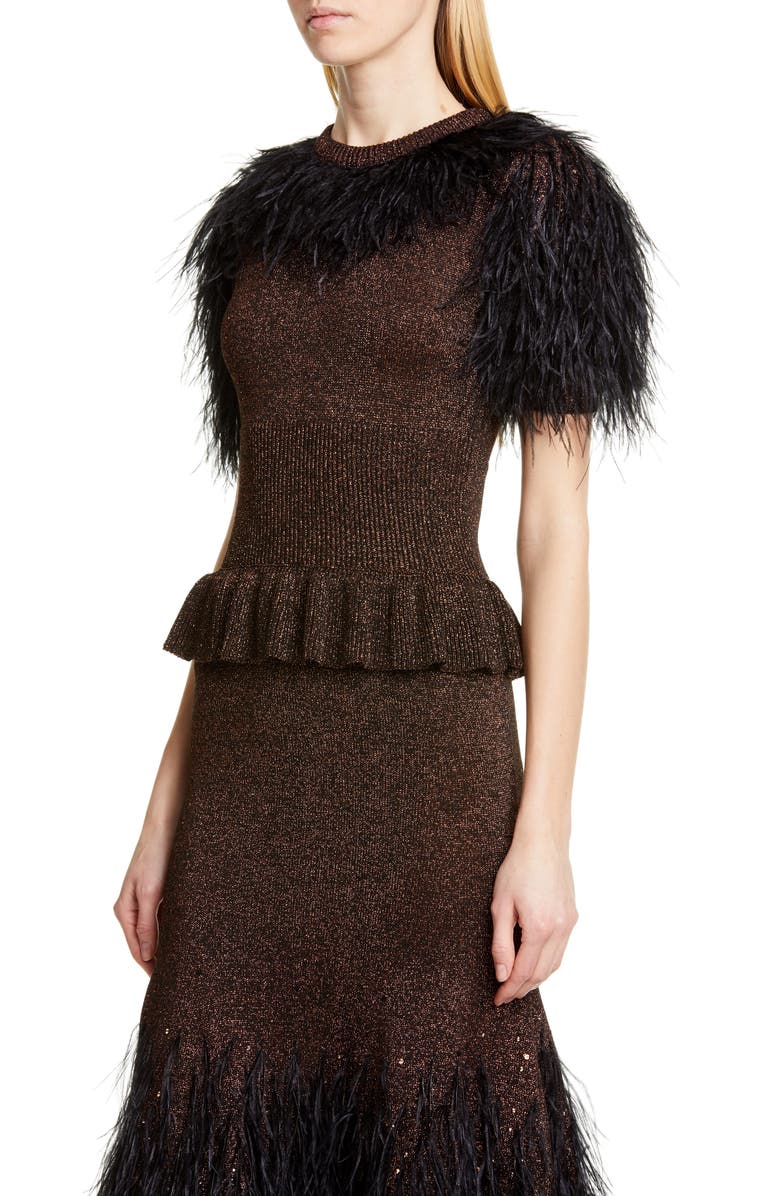 Michael Kors Collection Feather Embellished Metallic Peplum Sweater Dress | Nordstrom Michael Kors Collection Feather Embellished Metallic Peplum Sweater Dress | Nordstrom