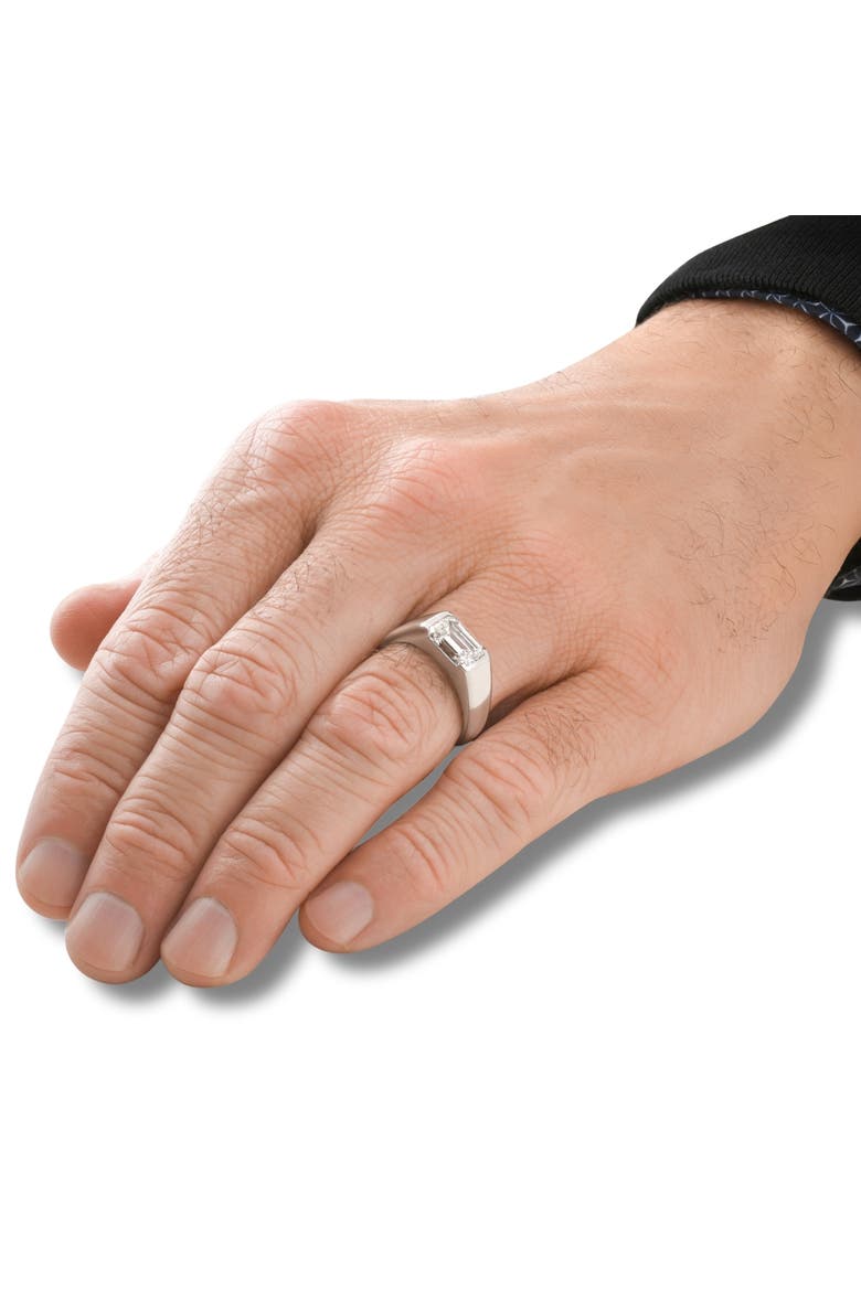 Certified 3Ct Men's Emerald Cut Half Bezel Diamond Ring 14k Gold or Pt Lab Grown, Alternate, color, 14k Yellow Gold