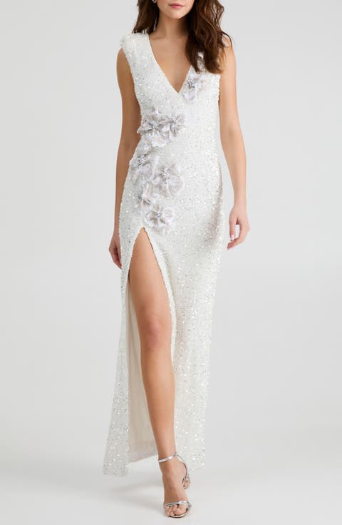 Gabriella Sequin Floral Appliqué Sleeveless Gown