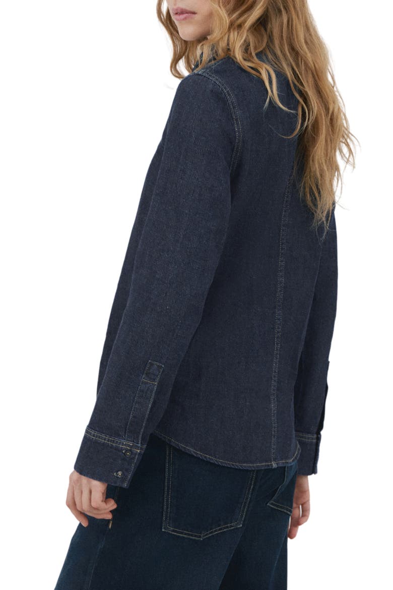 Tie Neck Denim Button-Up Shirt, Alternate, color, DARK BLUE