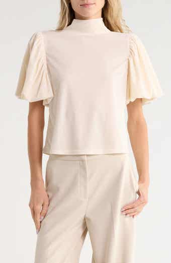 Velvet Mock Neck Puff Sleeve Top