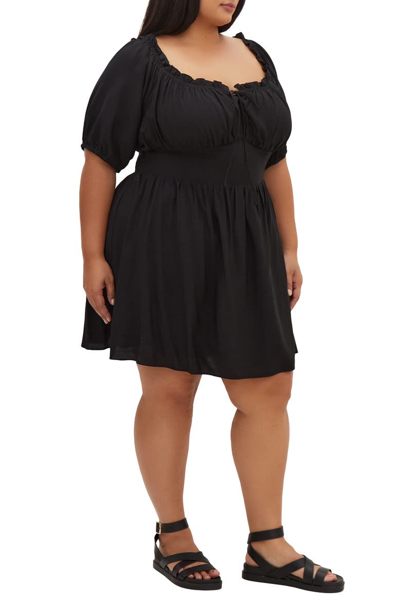Mela Puff Sleeve Fit & Flare Dress, Alternate, color, BLACK