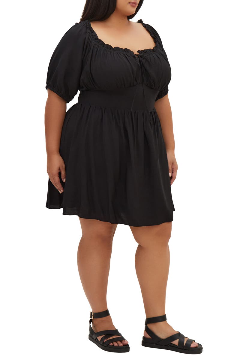 City Chic Mela Puff Sleeve Fit & Flare Dress, Alternate, color, Black