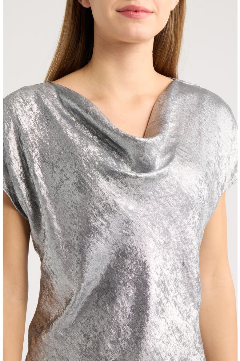 Metallic Cowl Neck Top, Alternate, color, SILVER