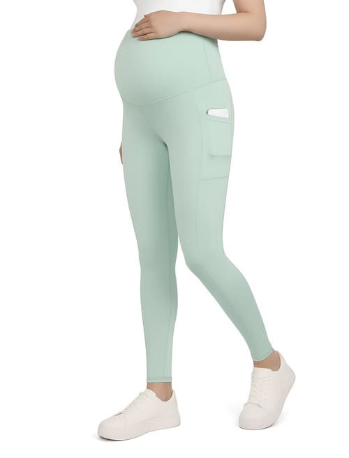 Motherhood Maternity Over The Belly Side Pocket Active Maternity Leggings In Green