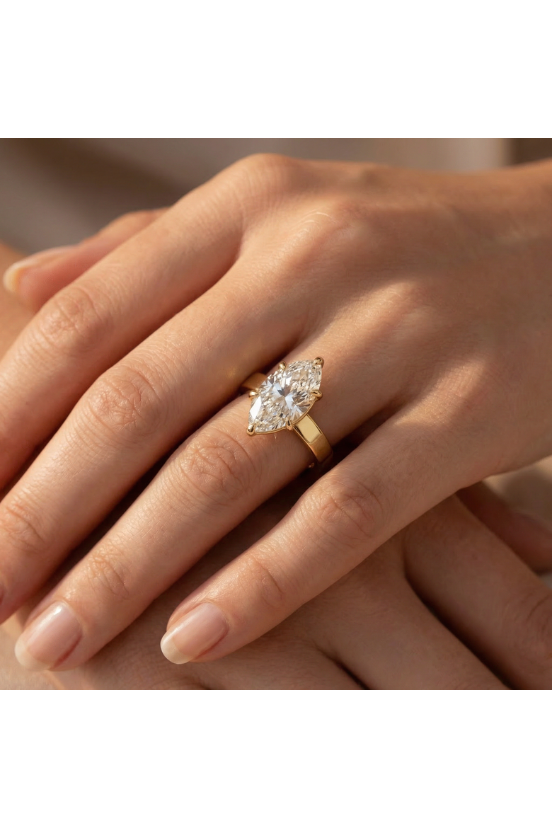 Certified 2Ct Marquise Cut Flat Cigar Band Engagement Ring 14k Gold Lab Grown, Alternate, color, 14k White Gold