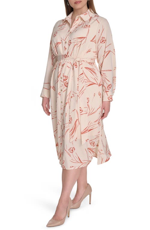 Calvin Klein Floral Long Sleeve Shirtdress In White