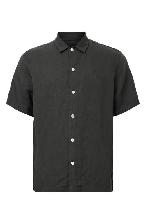 Allsaints Mens Bandol Relaxed-fit Short-sleeve Linen-blend Shirt Dark Charcoal Xl In Black