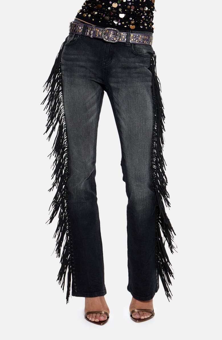 JADED LONDON El Topo Fringe Bootcut Jeans, Main, color, Black