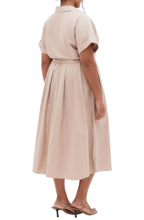 City Chic Elly Short Sleeve Belted Cotton Shirtdress In Ecru