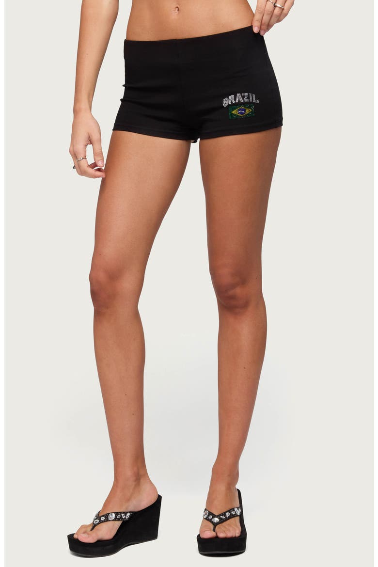 Brazil Rhinestone Low Rise Shorts, Main, color, BLACK