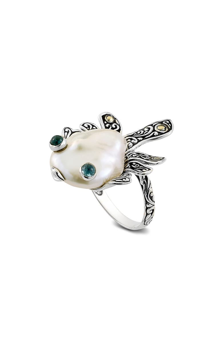 SAMUEL B. Sterling Silver & 18K Gold Blowfish Pearl Ring, Main, color, White