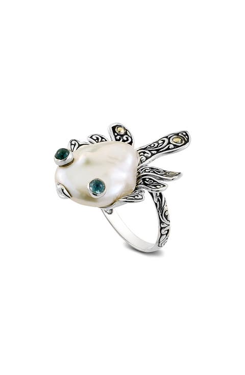 Sterling Silver & 18K Gold Blowfish Pearl Ring