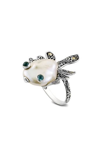 Samuel B. Silver & 18k Blue Topaz & Pearl Ring In Silver