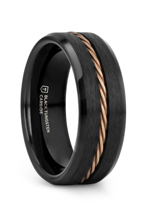 ADELARD Braided Cable Tungsten Wedding Band Brushed Center with Polished Beveled Edges