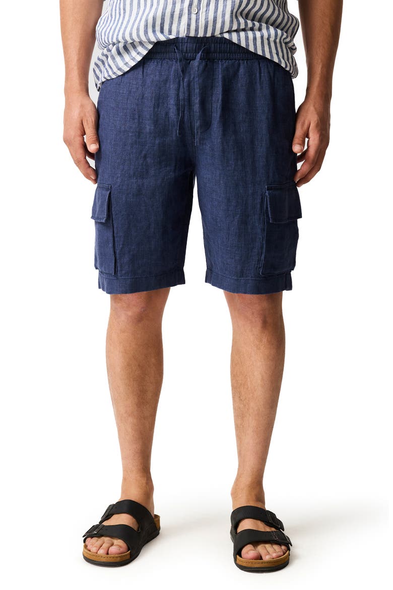 Resort Slub Linen Drawstring Cargo Shorts, Main, color, MARINE