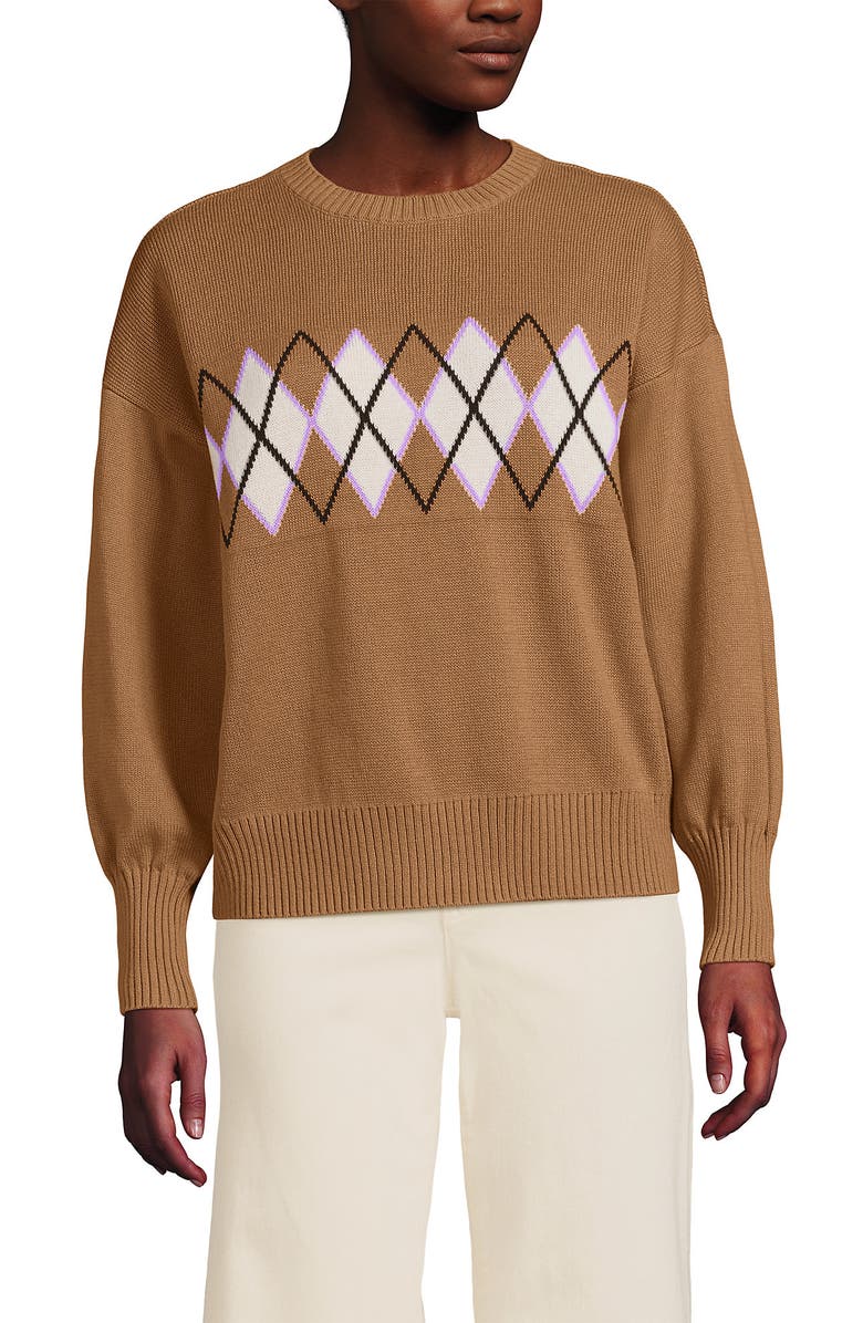Lands' End Drifter Jersey Crewneck Sweater, Alternate, color, Canyon Camel Argyle
