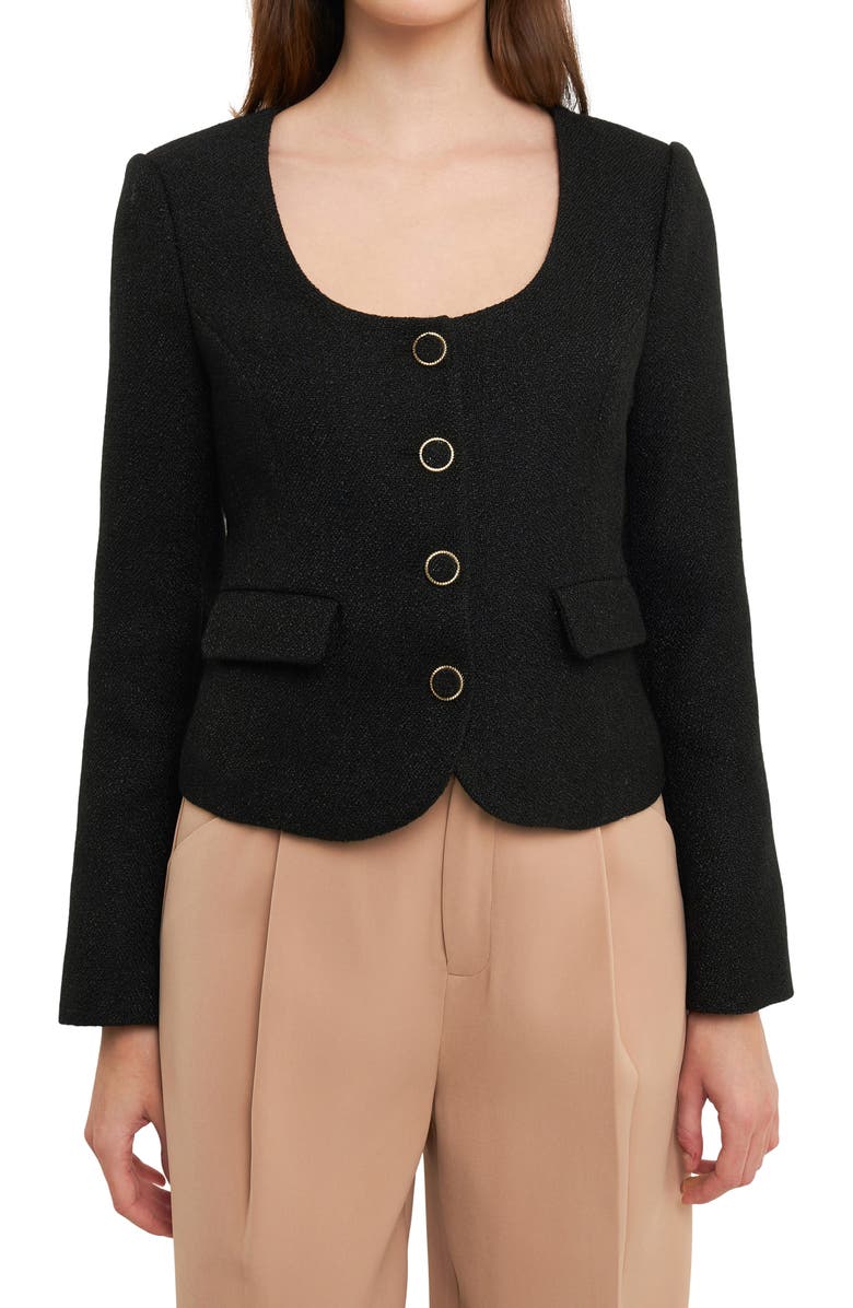 Endless Rose Scoop Neck Tweed Jacket, Alternate, color,