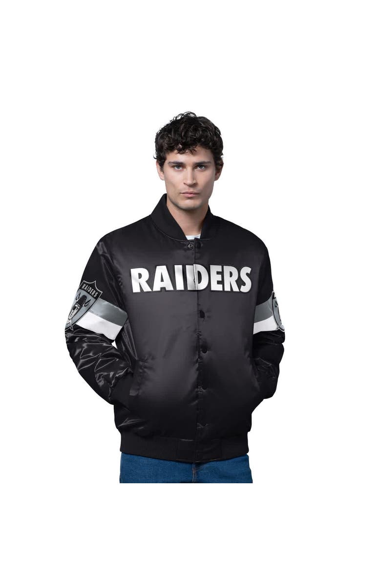 STARTER Men
s Starter Black Las Vegas Raiders Triple Option Satin Varsity Vintage Logo Full-Snap Jacket, Main, color, Black