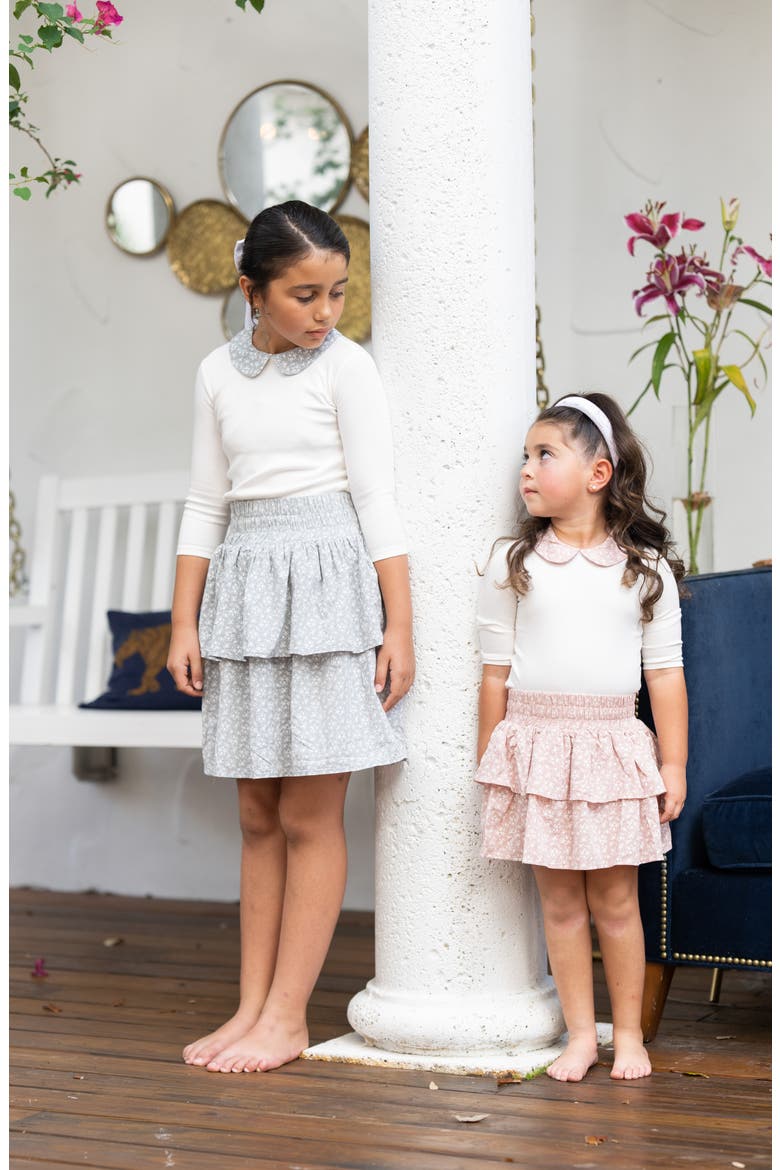 Kids' Textured Floral Tiered Cotton Blend Skirt, Alternate, color, SLATE