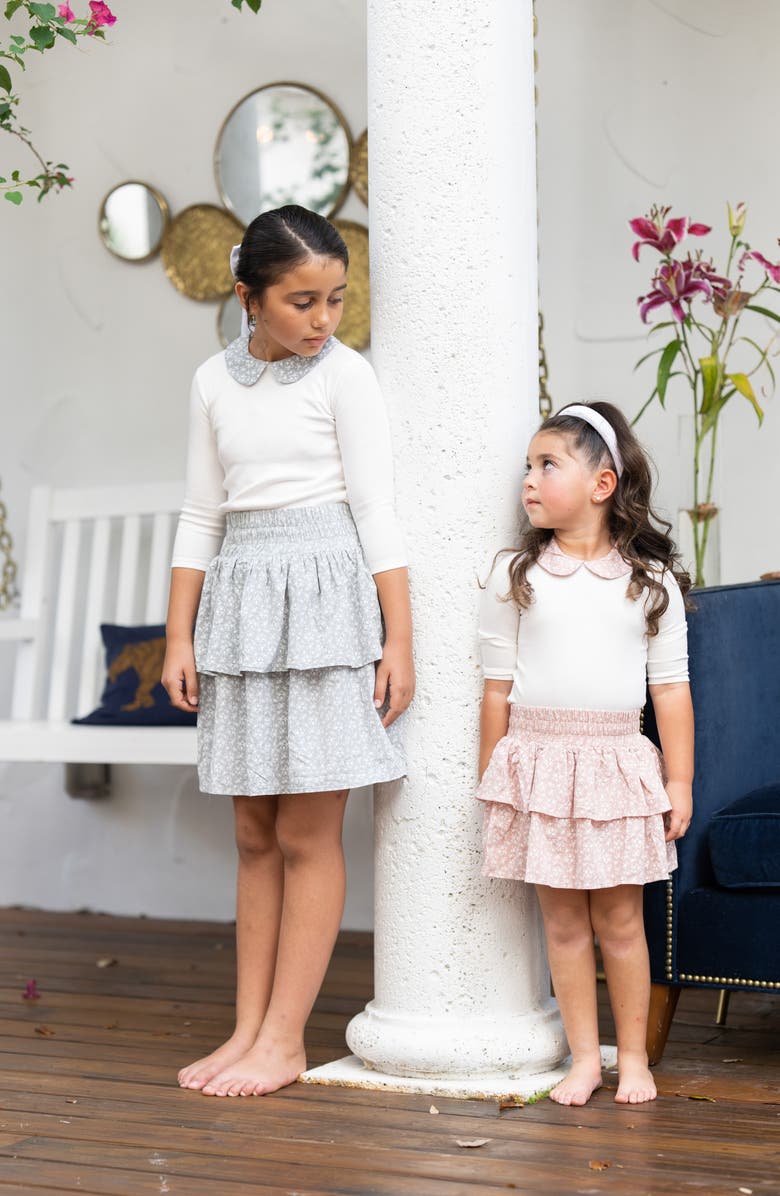 Manière Kids' Textured Floral Tiered Cotton Blend Skirt, Alternate, color, Slate