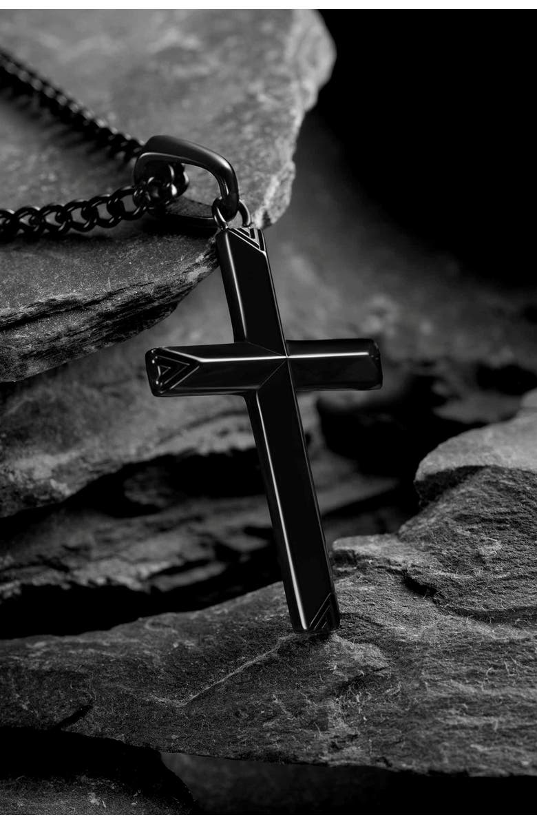 Vincero Cross Pendant Necklace, Alternate, color, Black