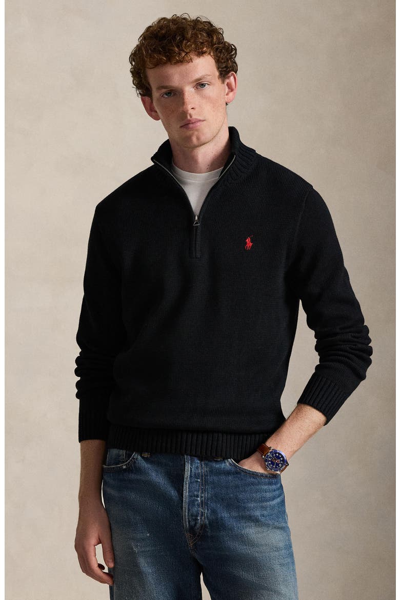 Cotton Half Zip Sweater, Alternate, color, BLACK
